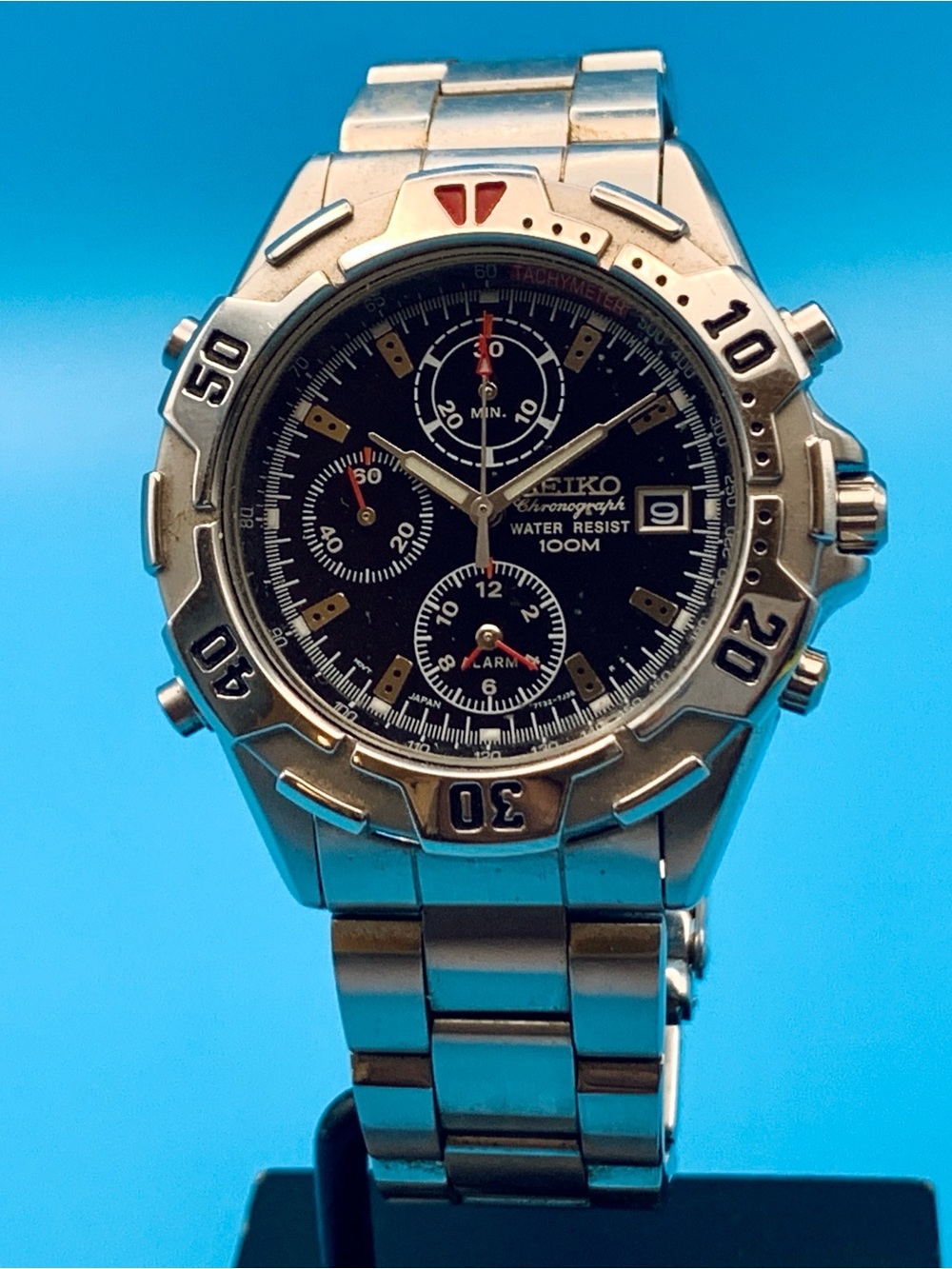 SEIKO 7T32-7F69 Men’s Diver Bracelet Wristwatch Date Chrono Alarm Works New Batt